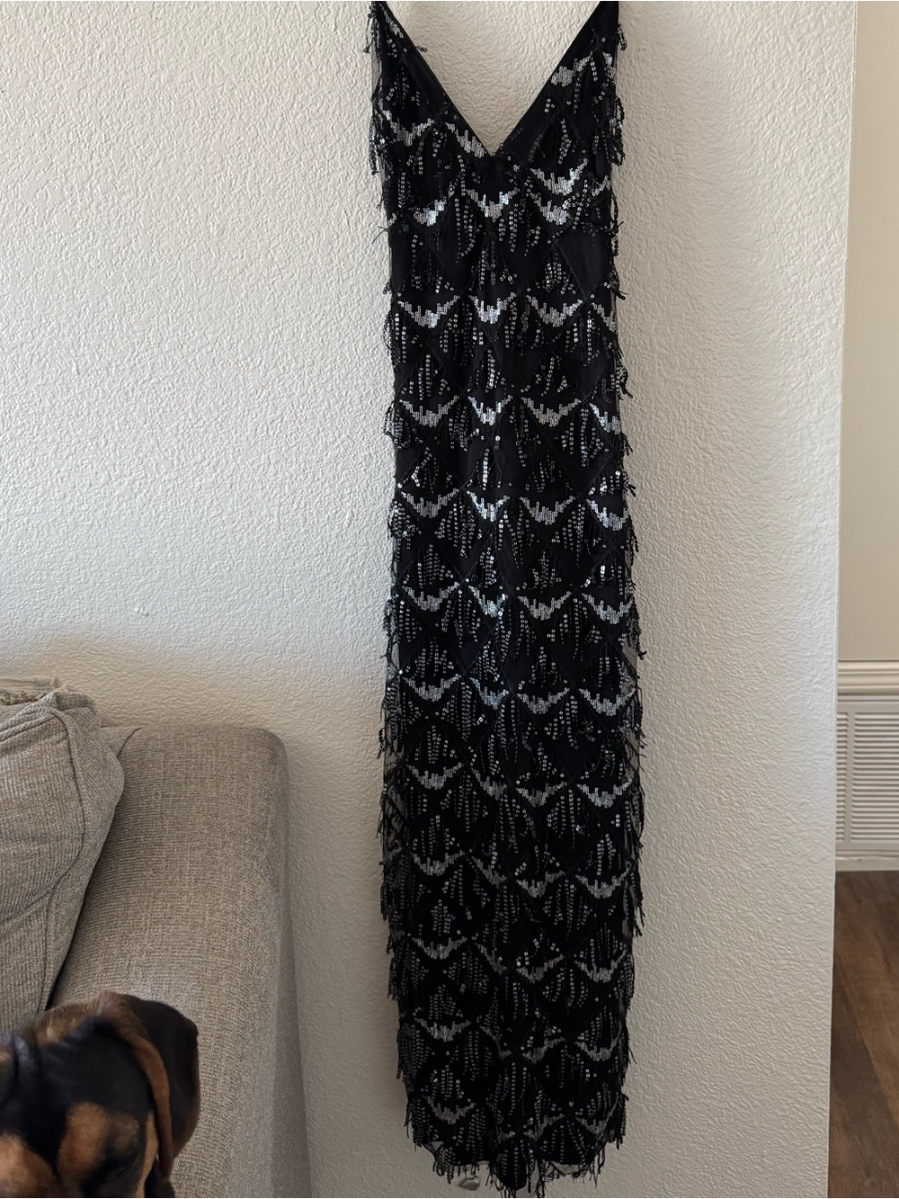 Lulu's Y2K Black & Silver Sequin Fringe Maxi Dress